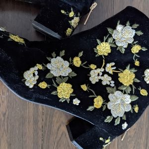 Embroidered velvet booties